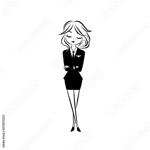 Flight Attendant. Flight Attendant simple black and white line art vector logo
