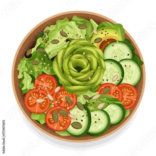 Healthy Bowls and Fresh Salads Vector Set | Smoothie Bowl and Green Salad Outline-Flat Icons on White Background