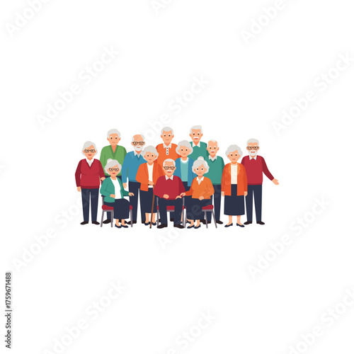 Group of Elderly People in Colorful Clothing Gathered Together.