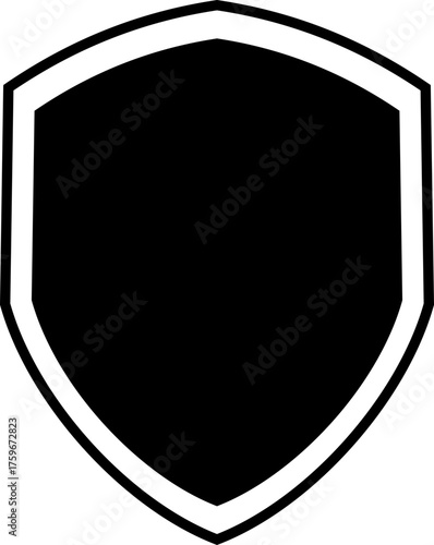 Black and white shield icon and protection emblem group in flat and line style vector illustration, blank security symbols for defense, guard, logo and safety design isolated