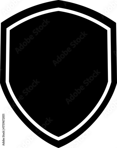 Black and white shield icon and protection emblem group in flat and line style vector illustration, blank security symbols for defense, guard, logo and safety design isolated