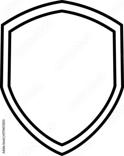 Black and white shield icon and protection emblem group in flat and line style vector illustration, blank security symbols for defense, guard, logo and safety design isolated