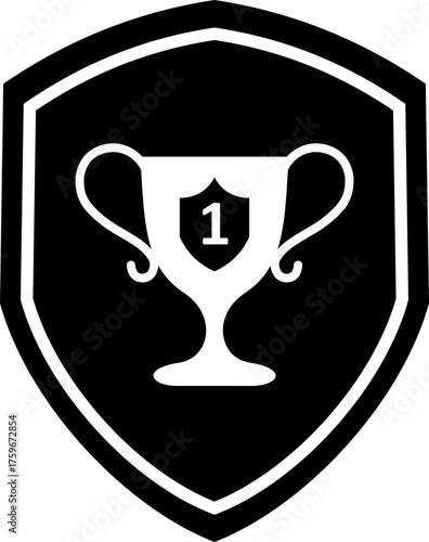 Black and white trophy icon and achievement award group in flat and line style vector design, minimalist number one prize and championship symbols for victory and success logo