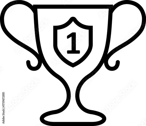 Black and white trophy icon and achievement award group in flat and line style vector design, minimalist number one prize and championship symbols for victory and success logo
