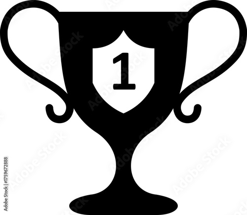 Black and white trophy icon and achievement award group in flat and line style vector design, minimalist number one prize and championship symbols for victory and success logo