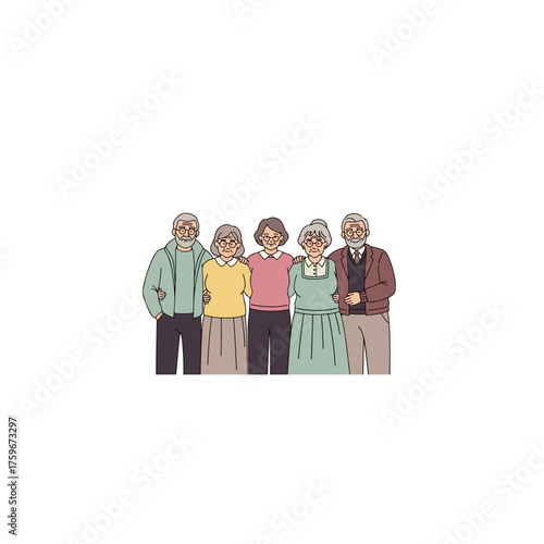 Diverse Group of Senior Friends Standing Together and Smiling.
