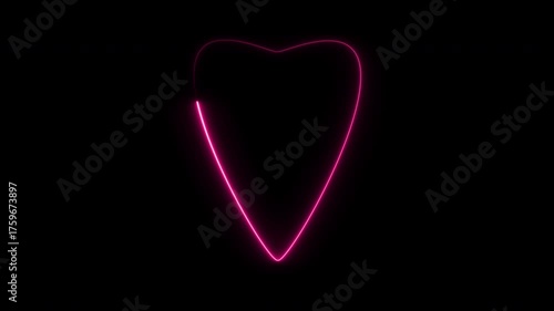 Neon pink color glowing shape animation in retro style. Seamless black background 4k video