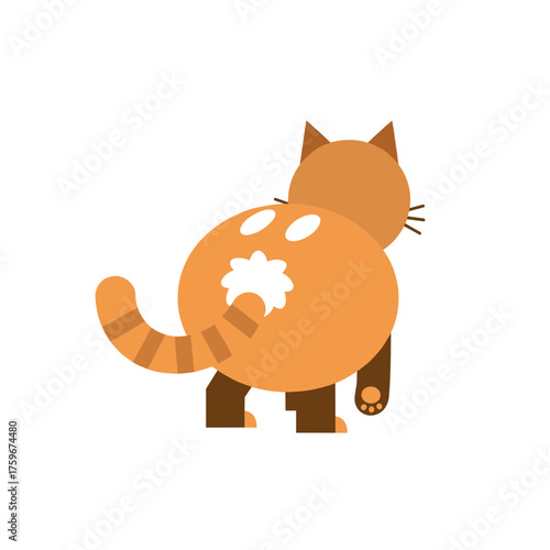 A cartoon cat walks away, showing its cute backside and tail, while other cartoon animals follow behind