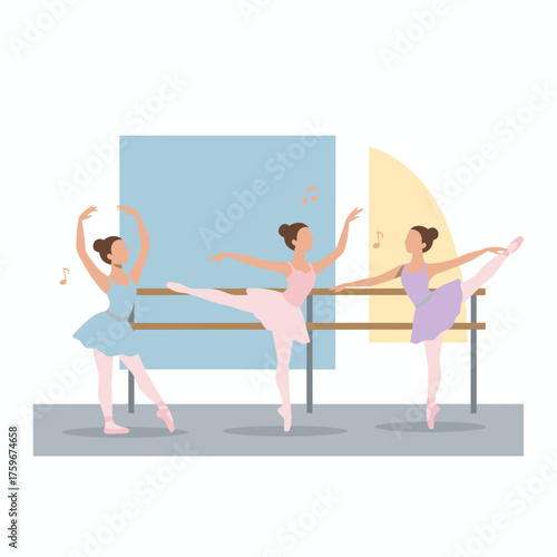 In the ballet studio, young ballerinas practice classical dance, showcasing the beauty of classic ballet