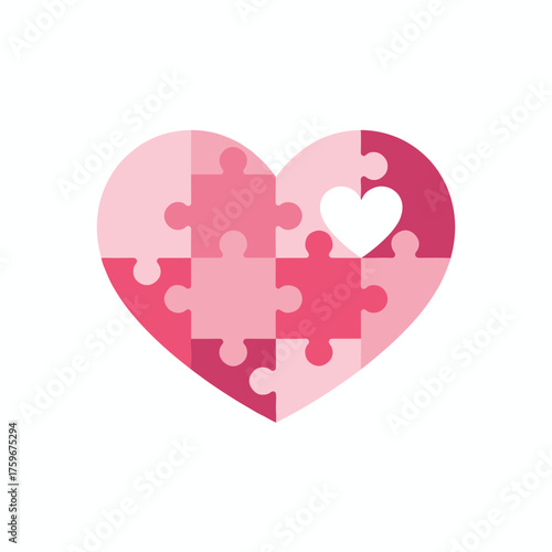 A pink heart jigsaw puzzle missing a piece represents incompleteness or yearning