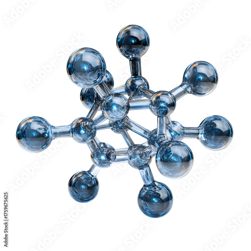 Glass molecule structure rotating, isolated on white background 