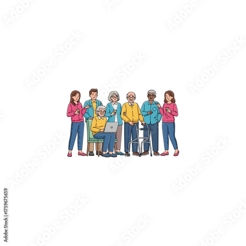 Diverse group of people of different ages and ethnicities standing together.