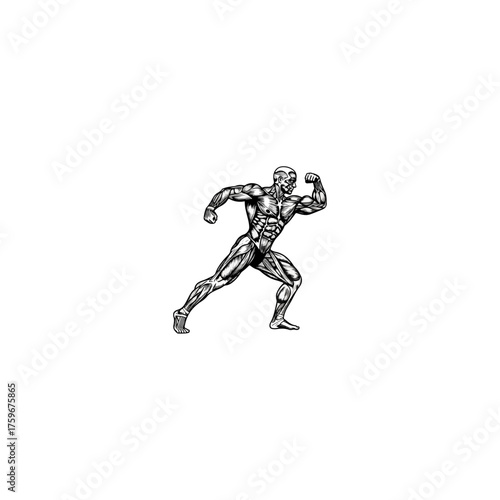 Muscular man flexing arm in powerful pose.