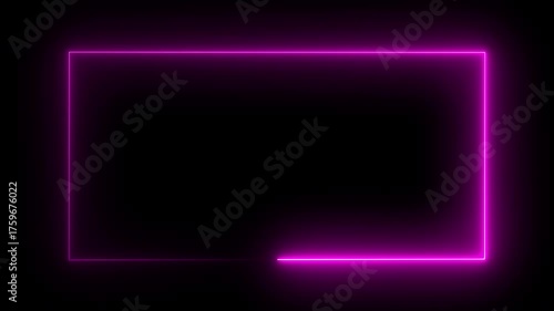 Neon pink color glowing shape animation in retro style. Seamless black background 4k video