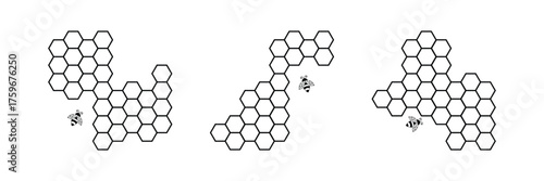 Honeycomb icons vector symbol, honeycomb patterns with honey bee . Set of icons of honeycomb, bee honeycomb of abstract form. eps 10 
