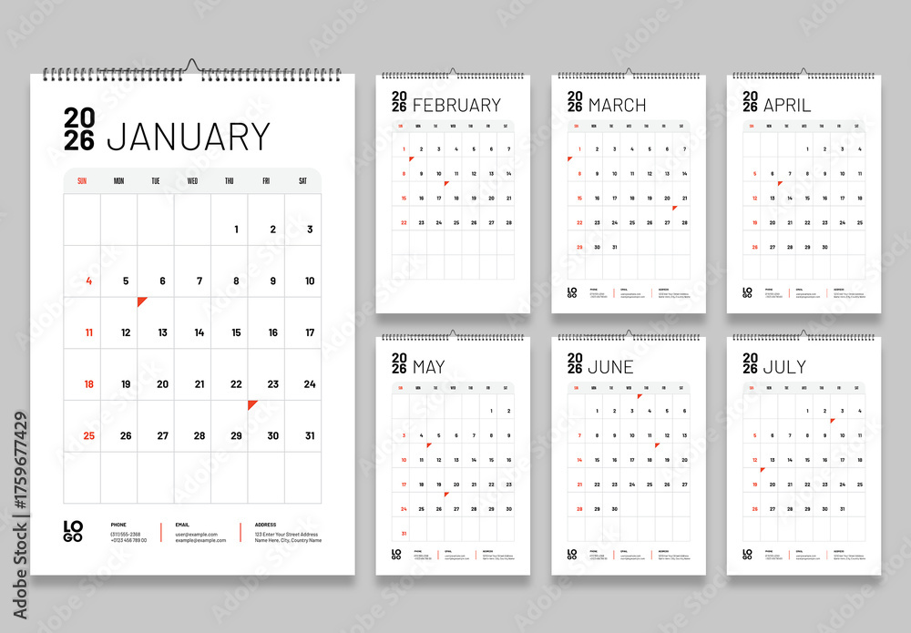 Minimal Wall Calendar 2026 Stock Template | Adobe Stock