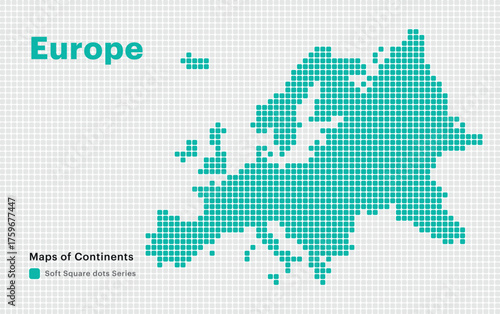 Europe continent Map with Rounded square Dots	