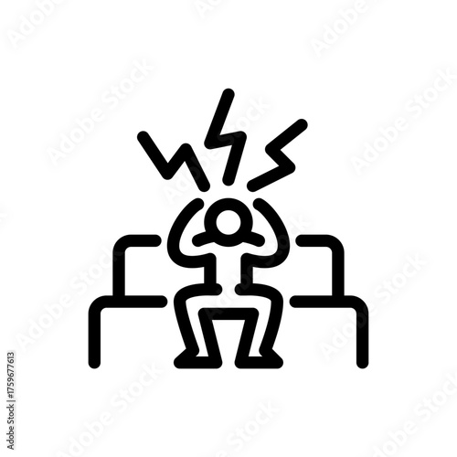 A man stress on bench outline icon. figure line art illustration.