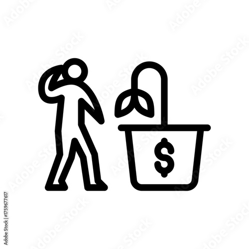 A man confused about investment loss outline icon. figure line art illustration.