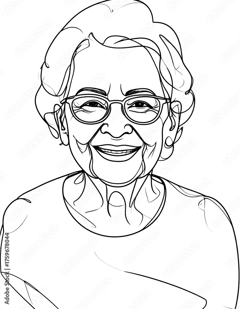 Obraz premium Illustration of a smiling elderly woman with glasses