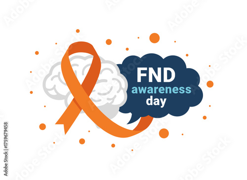Vector illustration for FND (functional neurological disorders) Awareness Day featuring a brain and ribbon banner