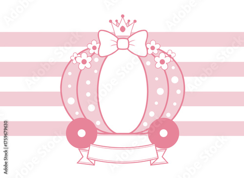 Brougham carriage with an abstract pink background vector illustration, decorated with a Lol surprise doll girlish style banner, used as an invitation card template