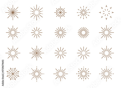 A collection of sparkling star icons featuring various star shapes, constellations, and galaxies