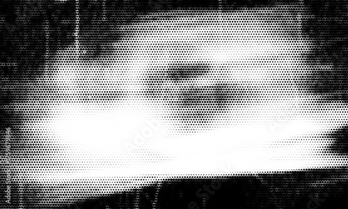 Dotted halftone texture background. Black and white pop art gradient overlay. Fading grunge gritty noise wallpaper. Weathered pixelated comic backdrop. Vector bitmap subtle vanishing surface retro