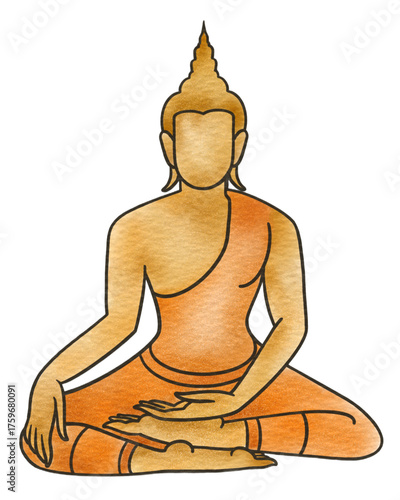 Golden Seated Buddha Illustration in Peaceful Meditation Pose.