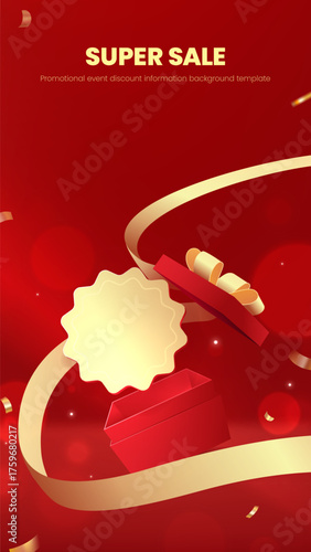 Vertical version of super promotion discount information red background template