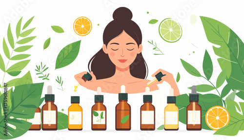 Relaxing spa day with essential oils and natural skincare routine, perfect for wellness blogs, organic beauty brands, and holistic health campaigns