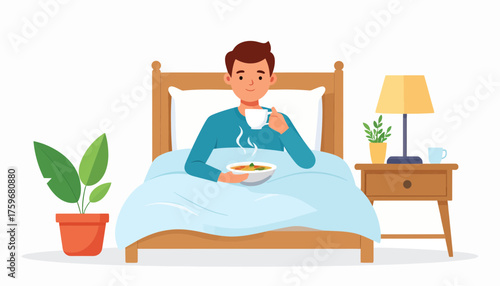 Cozy comfort food delivered right to your bed - feel the warmth of home with this relaxing scene, perfect for lifestyle and wellness brands