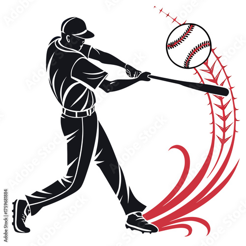 Baseball player hitting ball with dynamic motion lines