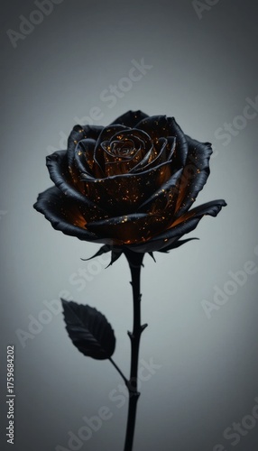 A mesmerizing black rose with glowing accents symbolizing beauty and mystery.