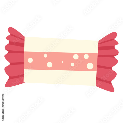 Red and cream striped wrapped candy, festive look ideal for Christmas themes, holiday packaging, and seasonal sweet art.
