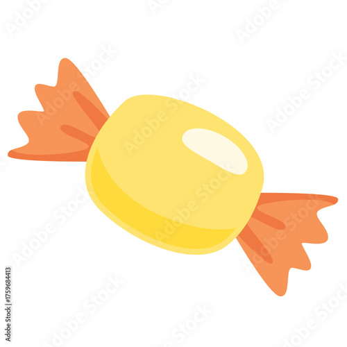 Yellow wrapped candy with orange bow, bright color ideal for summer treats, party favors, and cheerful dessert art.
