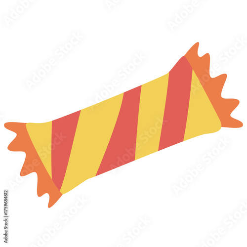Wrapped candy with jagged edges, bold stripes ideal for party favors, game assets, and colorful sweet-themed digital art.
