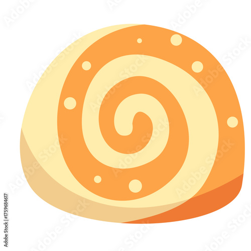 Swirled orange cinnamon roll, appetizing flat style ideal for bakery ads, breakfast themes, and cozy dessert collections.
