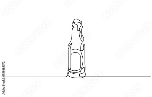 Continuous one line drawing of beer bottle and glass. Isolated on black thin line transparent background