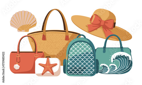 Coastal Fashion Accessories Pack with Coral Elements Vector illustration, easily editable..