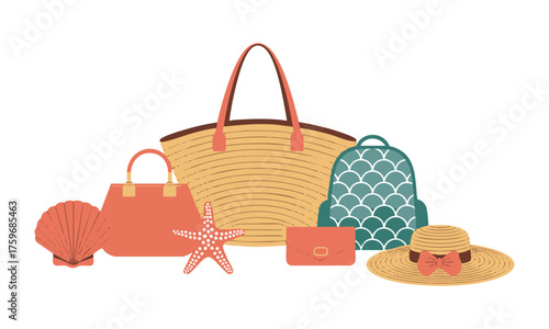 Sea-Inspired Accessory Collection for Microstock, easily editable.