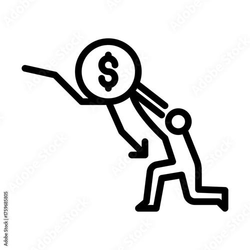 A man try to stop financial crisis outline icon. figure line art illustration.