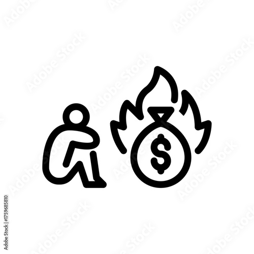 A man burning his money outline icon. figure line art illustration.
