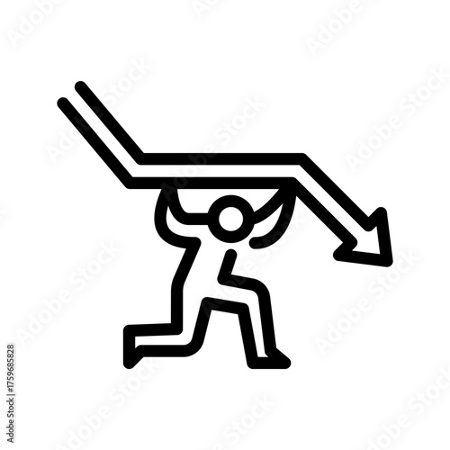 A man holding in financial crisis outline icon. figure line art illustration.