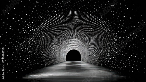 Fototapeta Naklejka Na Ścianę i Meble -  Dark tunnel perspective with ambient lights leading to unknown destination