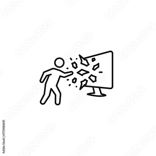 Person breaking television screen with force and anger in a moment of frustration.
