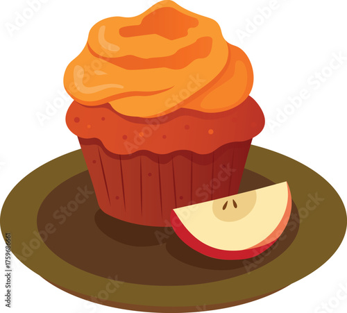 Apple cupcake with caramel frosting on a plate