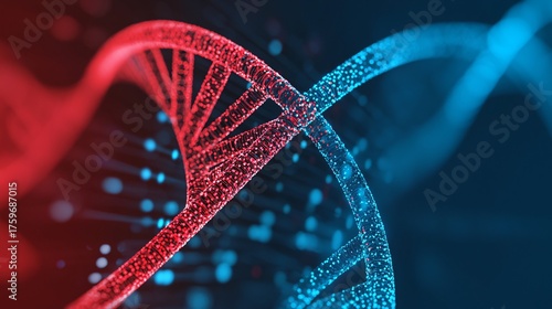 Biotech innovation concept blending DNA helix with digital data stream representing AI-driven genetic research.