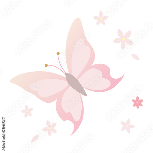 Ethereal Butterfly Gliding Over Soft Pink Blossoms