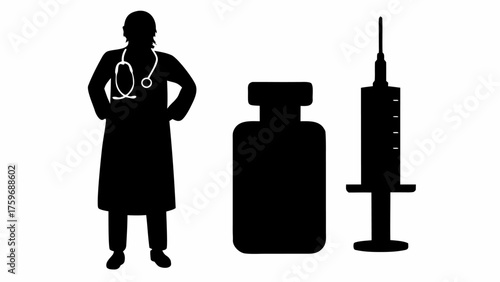 Reliable doctor stands by vaccine vial and syringe, ready to protect your health and safety now during pandemic